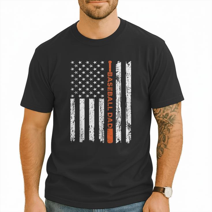 Retro Baseball Dad American Flag Father's Day 4th Of July Men T-Shirt