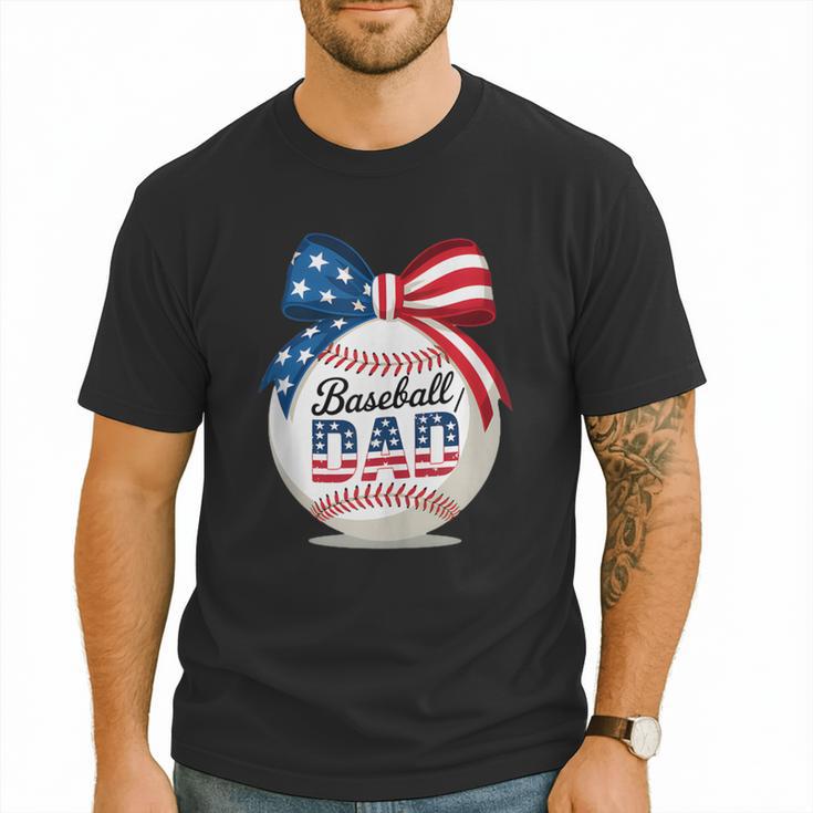 Vintage Baseball Dad Patriotic USA Flag 4th Of July Fathers Men T-Shirt