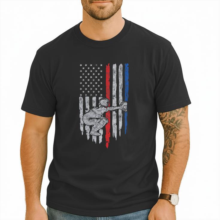 Vintage Baseball US Flag Tee Baseball Dad Player Coach Men T-Shirt
