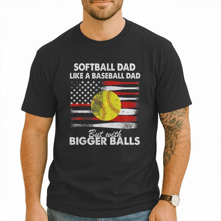 Vintage Softball Dad Like A Baseball Dad US Flag Fathers Day Men T-Shirt