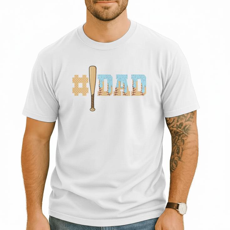 1 Dad Baseball Ice Cream Drip Fathers Day Baseball Daddy Premium Men T-Shirt