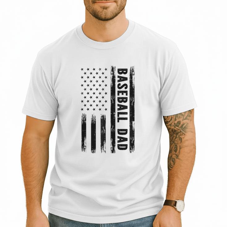 Baseball Dad American Flag Grunge Retro Vintage Father Raglan Baseball Tee Men T-Shirt