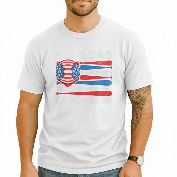 Best Dad Coach Ever Baseball Dad American Flag 4th Of July Premium Men T-Shirt