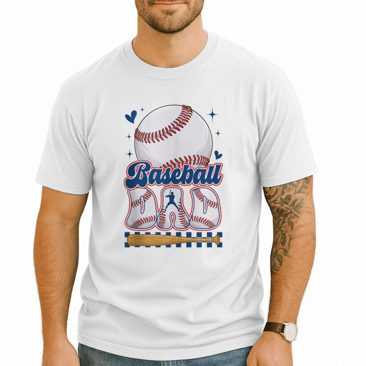 Groovy Baseball Dad Daddy Father Happy Fathers Day Men Guys Men T-Shirt
