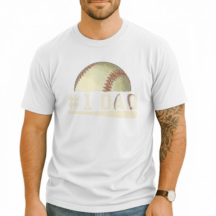 Number One Baseball Dad Fathers Day Baseball Player Dad Papa Premium Men T-Shirt