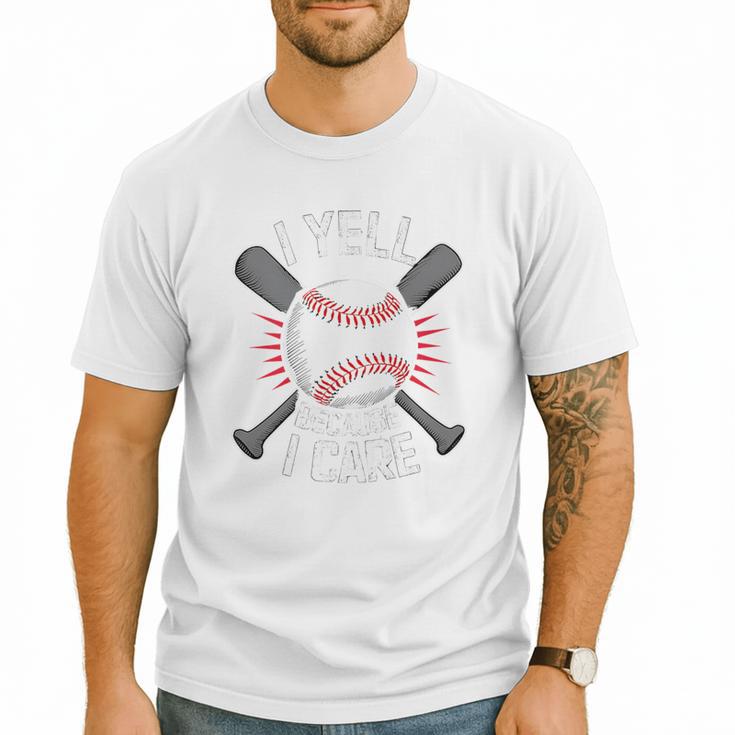 I Yell Because I Care Baseball Coach Baseball Dad Fan Premium Men T-Shirt