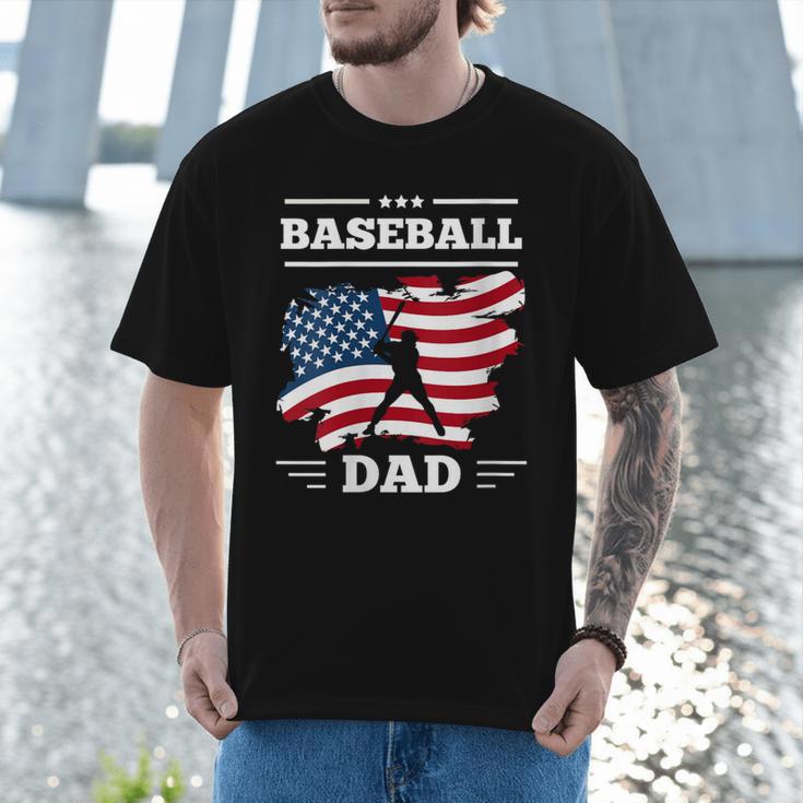 Baseball DAD American Flag Patriotic Father's Day Men T-Shirt