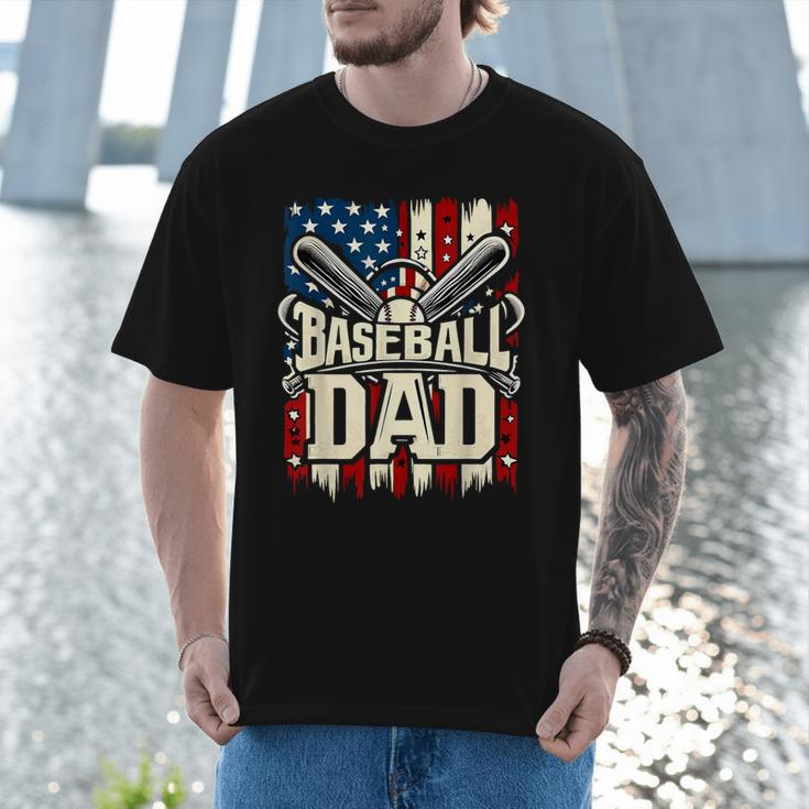 Baseball Dad American USA Flag Dada Men Baseball Fathers Day Men T-Shirt