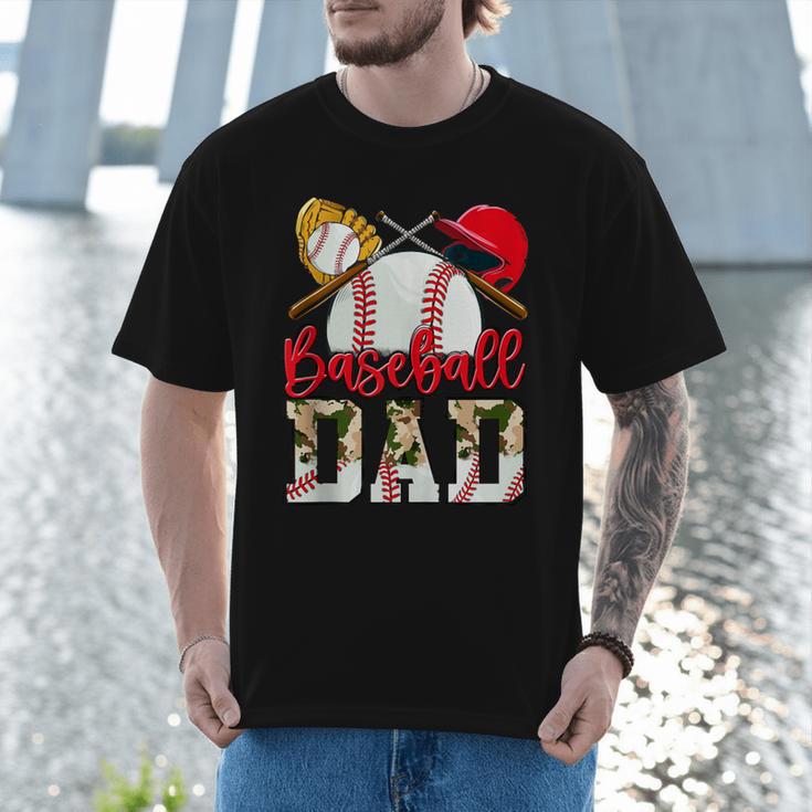 Baseball Dad Camo Husband Fathers Day Player Coach Dad Son Men T-Shirt