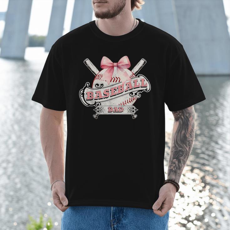 Baseball Dad With Coquette Cute Bow Sport Season Men T-Shirt Baseball Dad With Coquette Cute Bow Sport Season Men T-Shirt