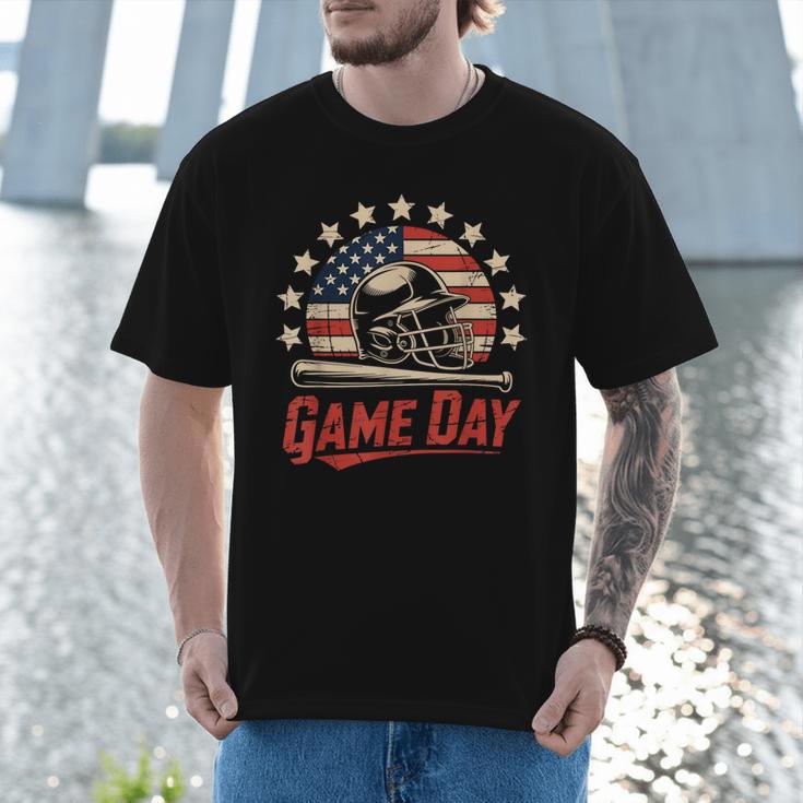 Baseball Dad Game Day USA Flag Men T-Shirt Baseball Dad Game Day USA Flag Men T-Shirt