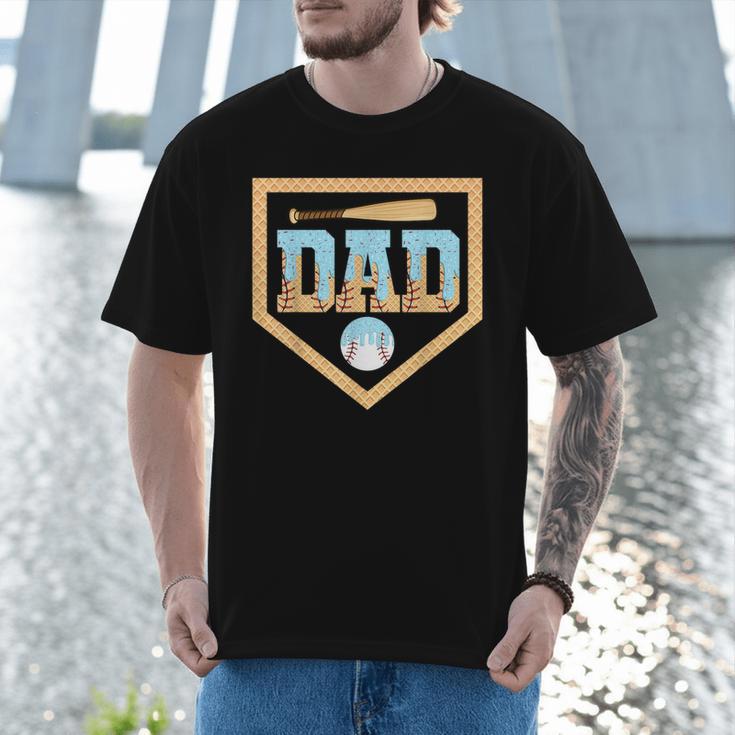 Baseball Dad Ice Cream Drip Home Plate Bat Cool Fathers Day Men T-Shirt Baseball Dad Ice Cream Drip Home Plate Bat Cool Fathers Day Men T-Shirt