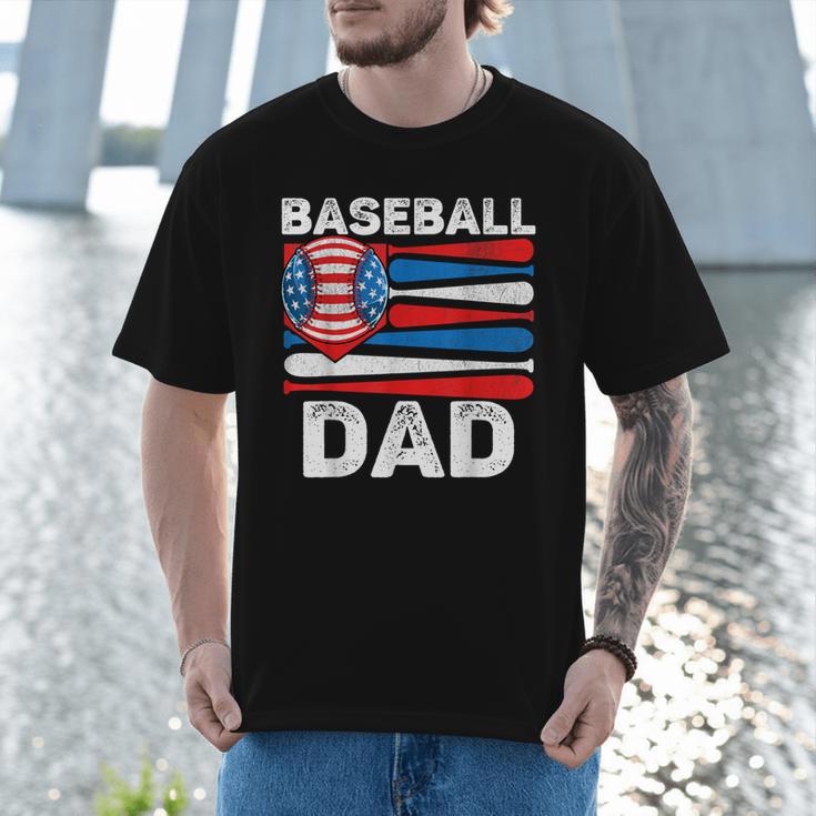 Baseball Dad For Men American Flag 4th Of July Fathers Day Men T-Shirt Baseball Dad For Men American Flag 4th Of July Fathers Day Men T-Shirt