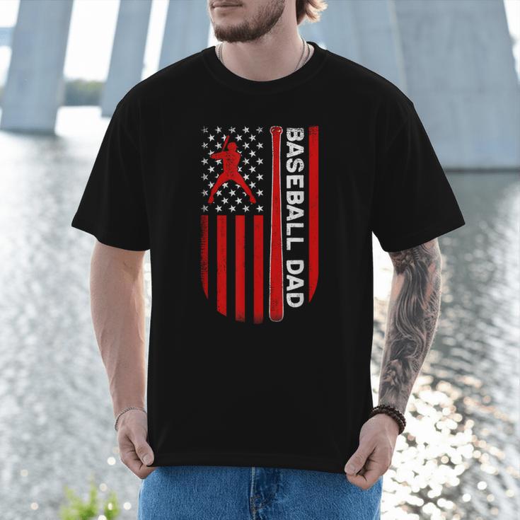 Baseball Dad Usa American Flag Patriotic Dad Father's Day Men T-Shirt