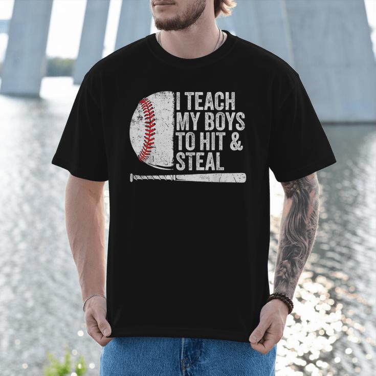 Baseball Dads Baseball Dad I Teach My Boys To Hit And Steal Men T-Shirt Baseball Dads Baseball Dad I Teach My Boys To Hit And Steal Men T-Shirt