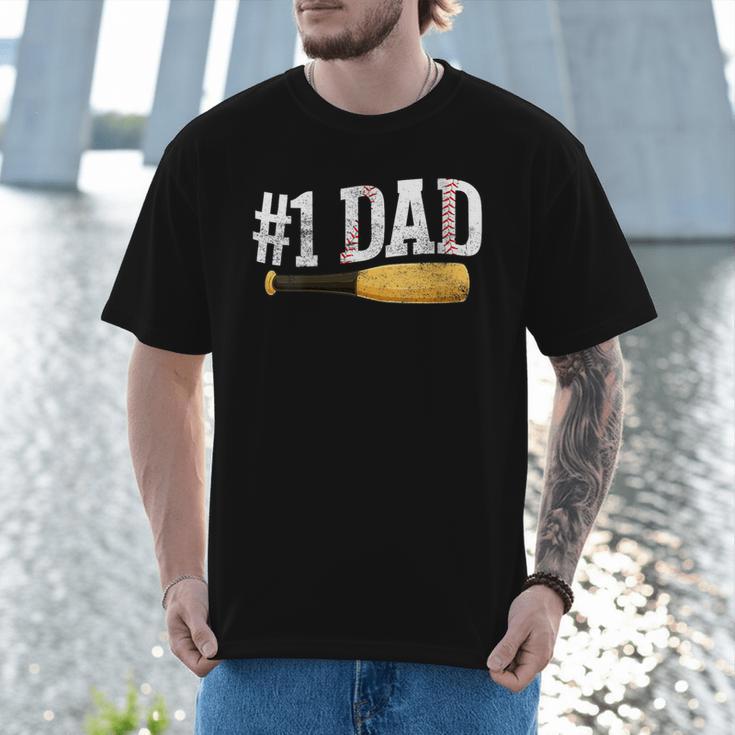 Baseball Player Dad Papa Number One Baseball Dad Fathers Day Men T-Shirt