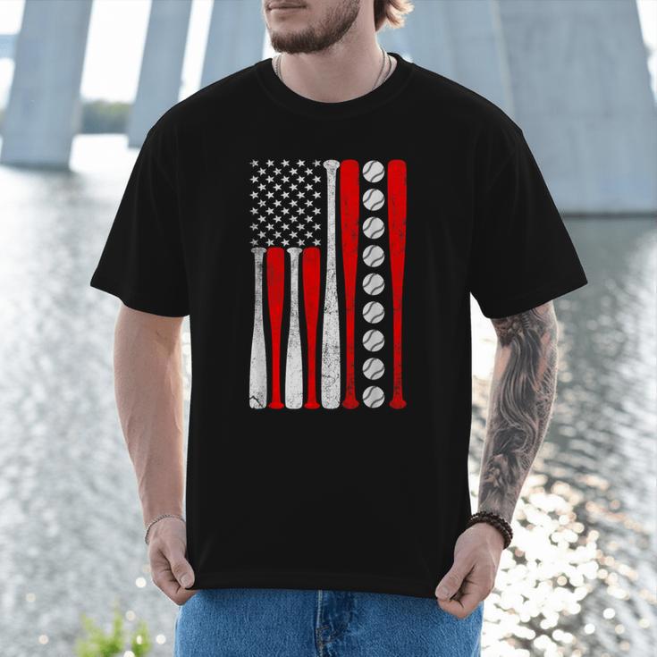 Baseball USA Flag Baseball Lover Baseball Dad Men T-Shirt