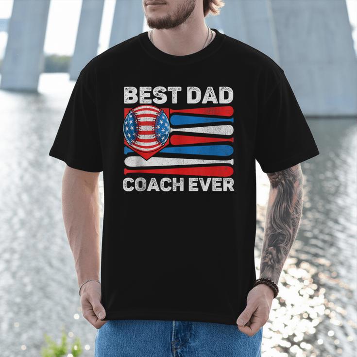 Best Dad Coach Ever Baseball Dad American Flag 4th Of July Men T-Shirt Best Dad Coach Ever Baseball Dad American Flag 4th Of July Men T-Shirt