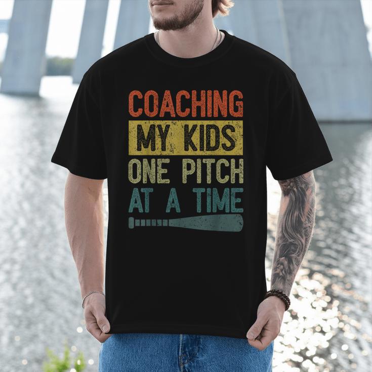 Coaching My Kids One Pitch At A Time Vintage Baseball Dad Men T-Shirt