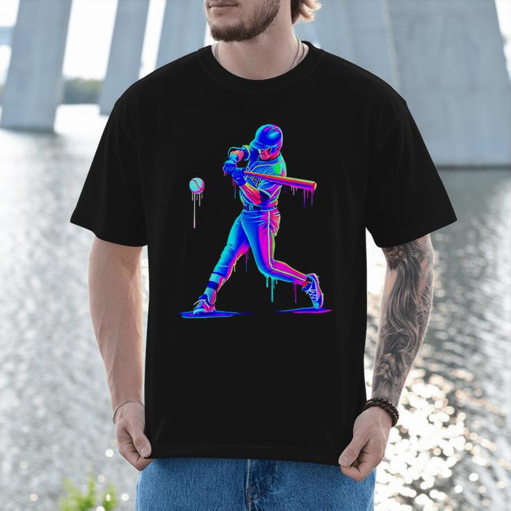 Ice Cream Drip Melting Baseball Bat Player Baseball Dad Men T-Shirt