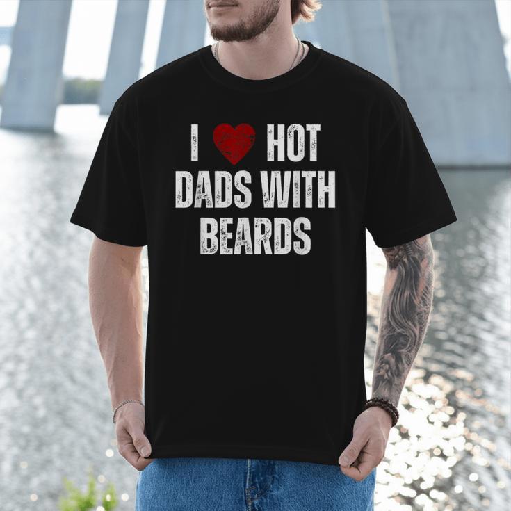 I Love Hot Baseball Dads With Beards Red Hearts Men T-Shirt