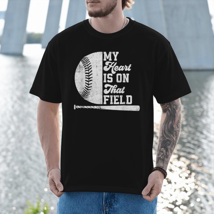 Proud Baseball Dad Fan My Heart Is On That Baseball Field Men T-Shirt Proud Baseball Dad Fan My Heart Is On That Baseball Field Men T-Shirt