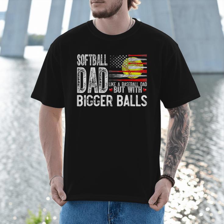 Softball Dad Like A Baseball Dad Retro US Flag Father's Day Men T-Shirt