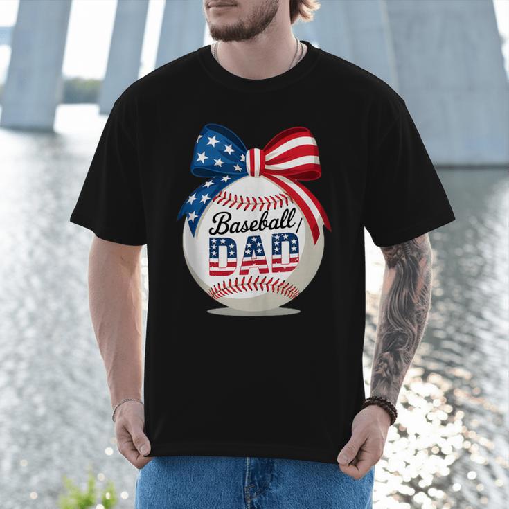 Vintage Baseball Dad Patriotic USA Flag 4th Of July Fathers Men T-Shirt