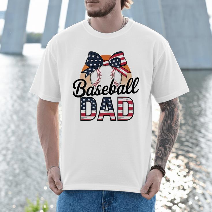 Baseball Dad American Flag Bow Sports Premium Men T-Shirt Baseball Dad American Flag Bow Sports Premium Men T-Shirt