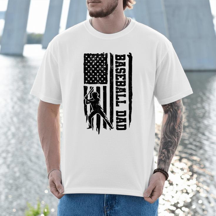Baseball Dad Retro American USA Flag Baseball Father's Day Men T-Shirt