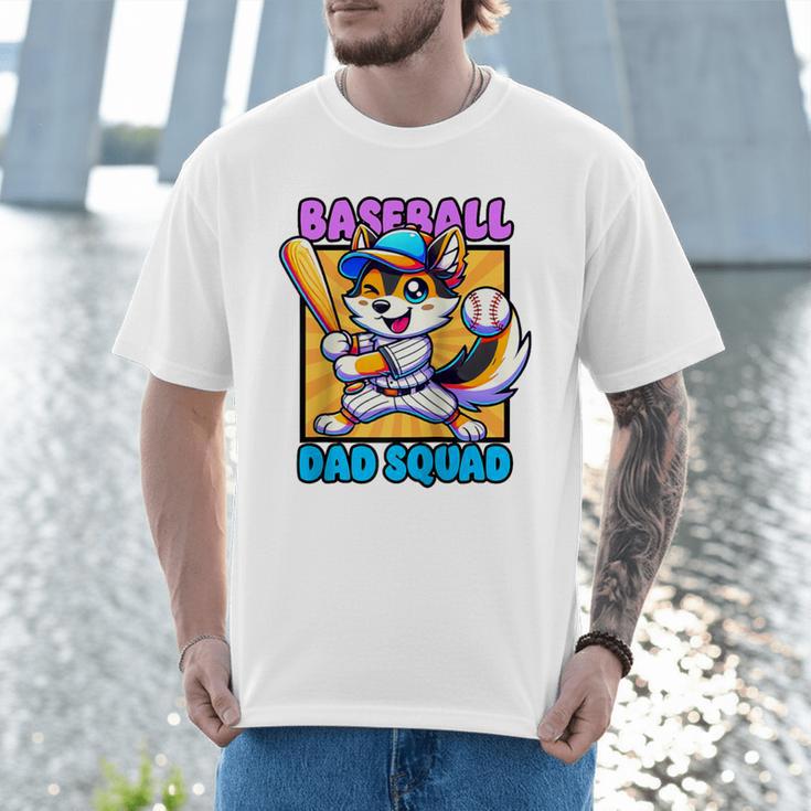 Baseball Dad Squad Fox On The Bat Raglan Baseball Tee Men T-Shirt