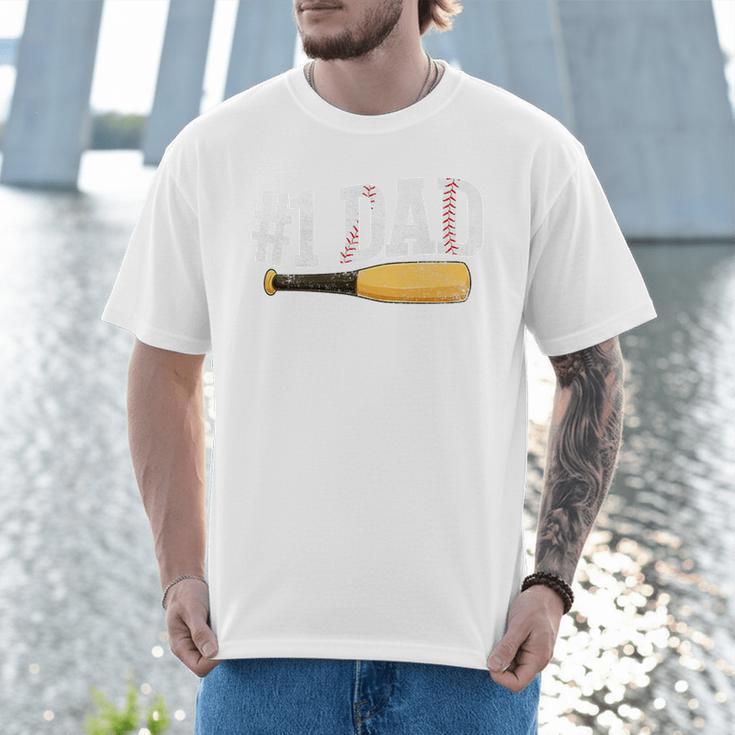 Baseball Player Dad Papa Number One Baseball Dad Fathers Day Premium Men T-Shirt