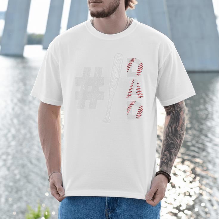 Number One Baseball Dad Fathers Day Baseball Player Dad Premium Men T-Shirt