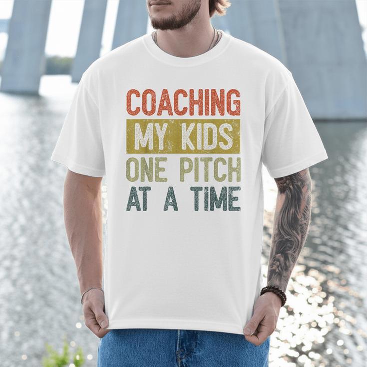 Vintage Baseball Dad Coaching My Kids One Pitch At A Time Men T-Shirt Vintage Baseball Dad Coaching My Kids One Pitch At A Time Men T-Shirt