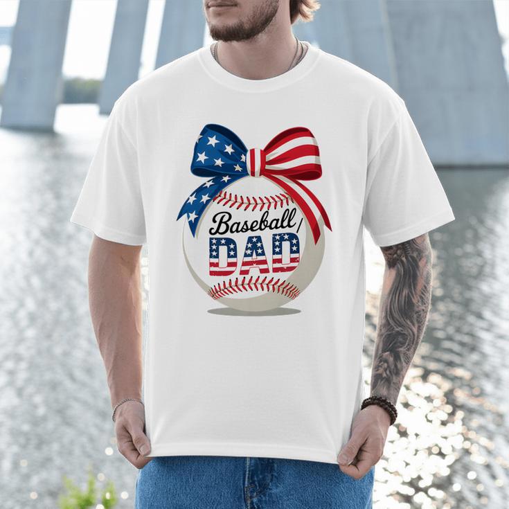 Vintage Baseball Dad Patriotic USA Flag 4th Of July Fathers Premium Men T-Shirt