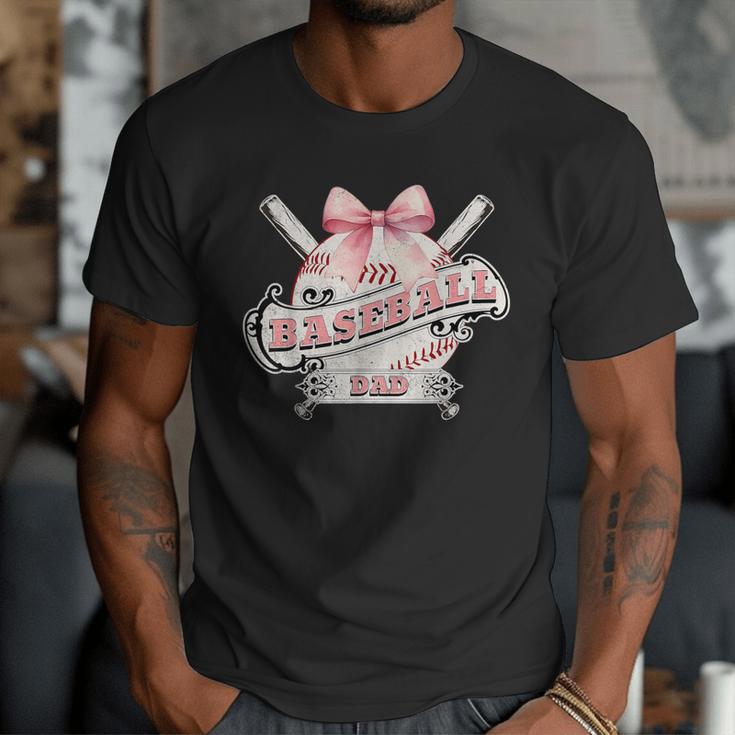 Baseball Dad With Coquette Cute Bow Sport Season Men T-Shirt Baseball Dad With Coquette Cute Bow Sport Season Men T-Shirt