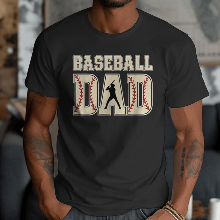 Baseball Dad Distressed Bold Stitch Graphic Sports Father Men T-Shirt