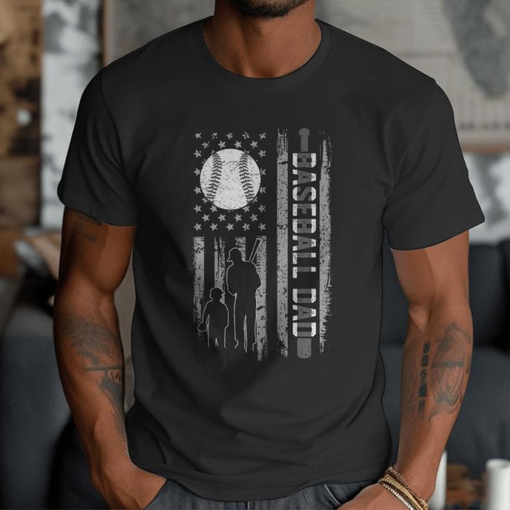 Baseball Dad Silhouette Bat Flag Stars Men T-Shirt Baseball Dad Silhouette Bat Flag Stars Men T-Shirt