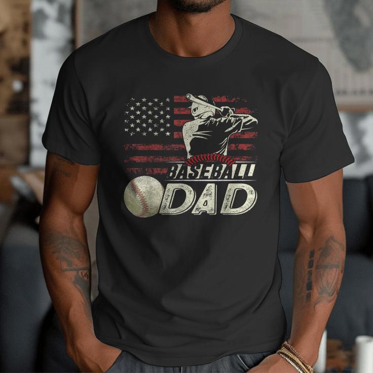 Baseball Dad US Flag For Dad Men Patriotic Fathers Day Men T-Shirt