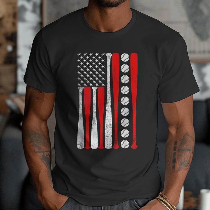 Baseball USA Flag Baseball Lover Baseball Dad Men T-Shirt