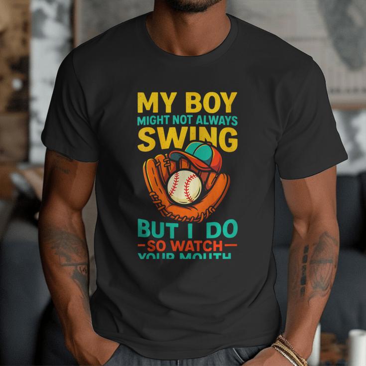 My Boy Might Not Always Swing Baseball Dad Sports Men T-Shirt My Boy Might Not Always Swing Baseball Dad Sports Men T-Shirt