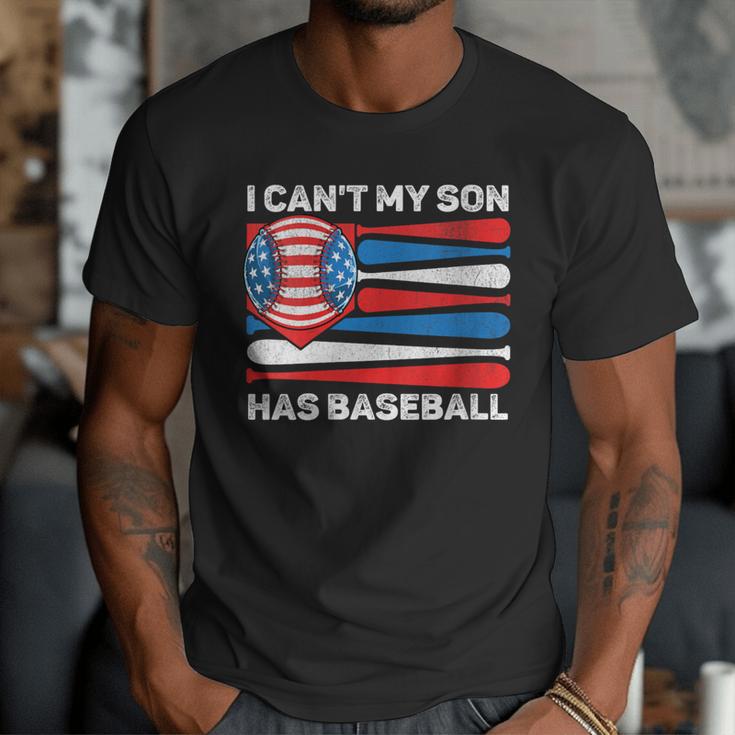 I Can't My Son Has Baseball Dad American Flag 4th Of July Men T-Shirt