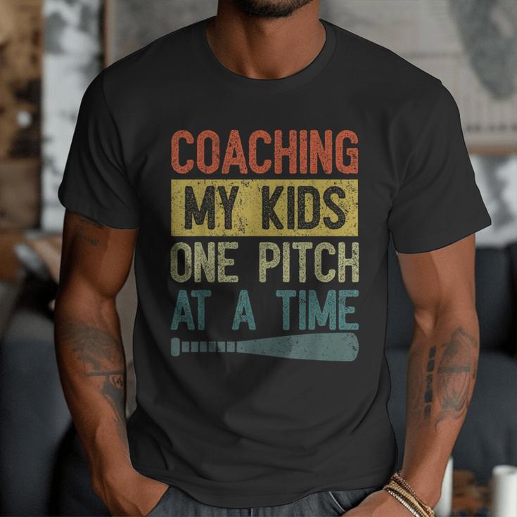 Coaching My Kids One Pitch At A Time Vintage Baseball Dad Men T-Shirt