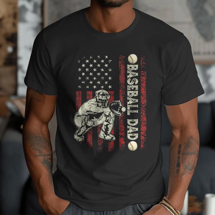 Fathers Day Baseball Dad Flag Dad Men Baseball Catcher Men T-Shirt
