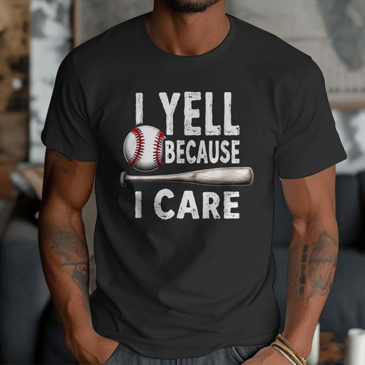Humor Baseball Dad I Yell Because I Care Men T-Shirt