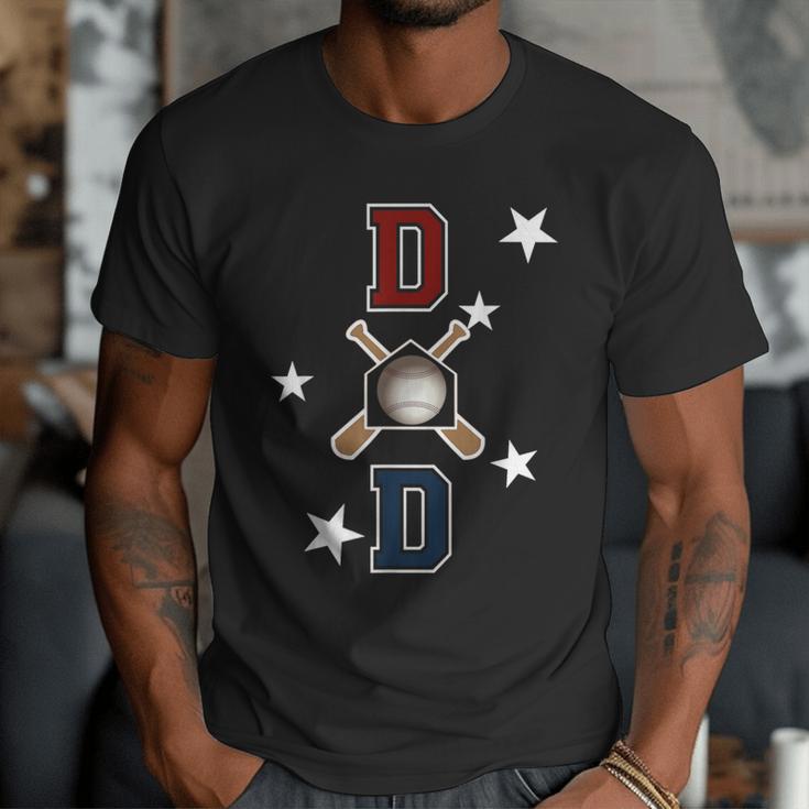 Patriotic Baseball Dad Father's Day Red Blue Star Men T-Shirt