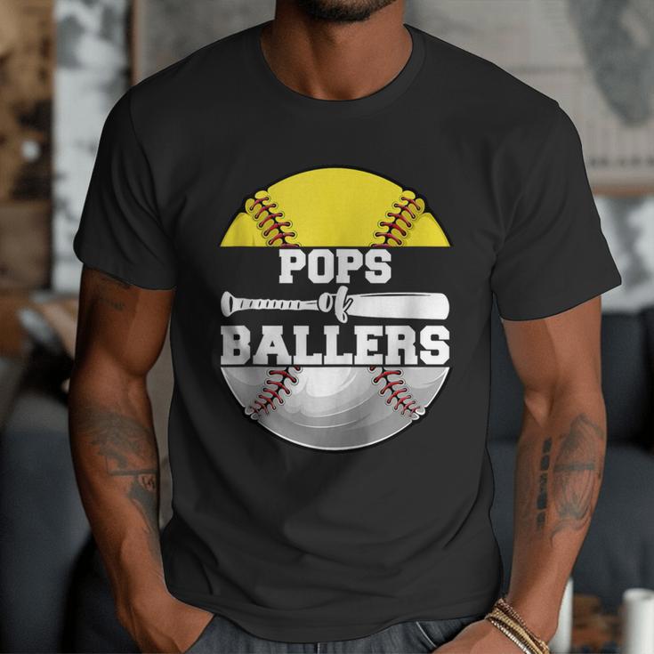 Pops Of Ballers Softball Baseball Dad Men T-Shirt Pops Of Ballers Softball Baseball Dad Men T-Shirt