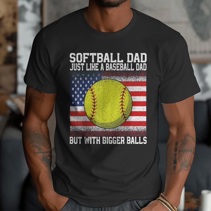 Softball Dad Like a Baseball Dad Father's Day USA Flag Men T-Shirt