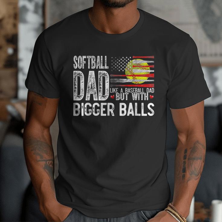 Softball Dad Like A Baseball Dad Retro US Flag Father's Day Men T-Shirt