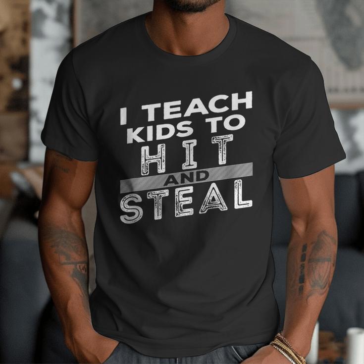 I Teach My Kids To Hit Steal Fun Softball Baseball Dad Coach Men T-Shirt I Teach My Kids To Hit Steal Fun Softball Baseball Dad Coach Men T-Shirt